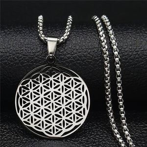 Fashion Flower of Life Stainless Steel Long Necklace