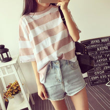 Load image into Gallery viewer, Women Spring Summer Striped Color Short Sleeve O Neck Tshirt