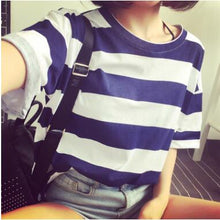 Load image into Gallery viewer, Women Spring Summer Striped Color Short Sleeve O Neck Tshirt