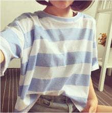 Load image into Gallery viewer, Women Spring Summer Striped Color Short Sleeve O Neck Tshirt