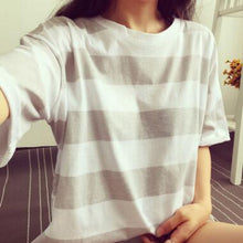 Load image into Gallery viewer, Women Spring Summer Striped Color Short Sleeve O Neck Tshirt