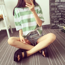 Load image into Gallery viewer, Women Spring Summer Striped Color Short Sleeve O Neck Tshirt