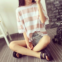 Load image into Gallery viewer, Women Spring Summer Striped Color Short Sleeve O Neck Tshirt