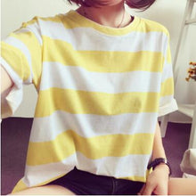 Load image into Gallery viewer, Women Spring Summer Striped Color Short Sleeve O Neck Tshirt