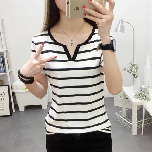 Womens T-Shirt V Collar T Shirts Skinny Half Sleeve Clothes