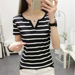 Womens T-Shirt V Collar T Shirts Skinny Half Sleeve Clothes