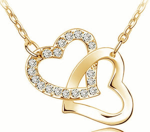 rhinestone Double Heart pendant necklace fashion jewelry