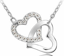 Load image into Gallery viewer, rhinestone Double Heart pendant necklace fashion jewelry