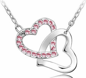 rhinestone Double Heart pendant necklace fashion jewelry