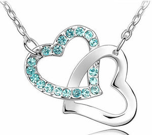 rhinestone Double Heart pendant necklace fashion jewelry