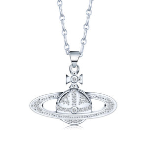 Silver Plated Cool Crystal Saturn Chain Necklace For Women